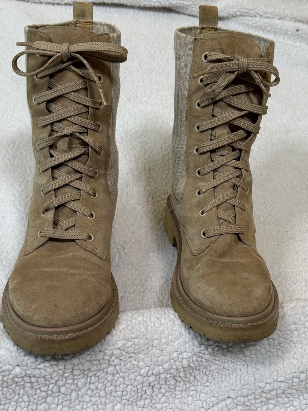 Sam Edelman Lydell Tan Leather Lace-Up Combat Boots, Size 7.